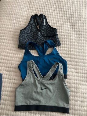 Nike & Gymshark Women's Sports Bra Trio - Black Leopard, Teal Blue, Gray